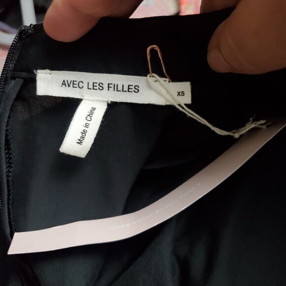 Avec Les Filles Dress Womens XS Black Ruffles Faux Wrap Mini Satin - Picture 11 of 12